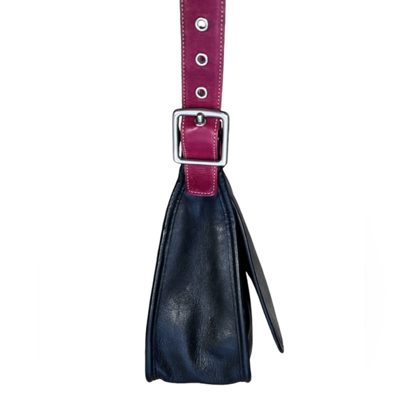 Coach Vintage Leather Crossbody Messenger Black w/ Red Strap - Picture 5 of 16